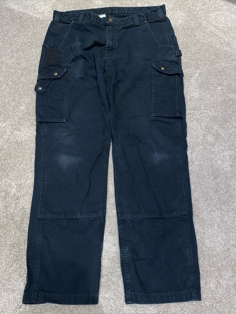 Carhartt Double Knee Ripstop Cargo Pants Black Size 40 X 34 Relaxed Fit Distress